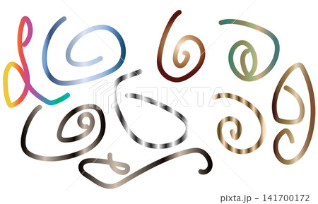 Abstract spiral elements with metallic gradients and colorful artistic strokes on white. 141700172