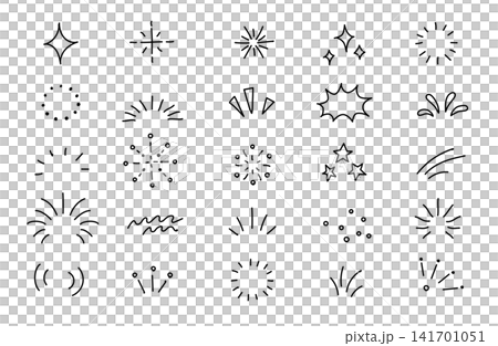 Hand-drawn style decorative material set: Monochrome line art, glitter, effect lines, and embellishments. Hand-drawn style decorative material set: Monochrome line art, glitter, effect lines, and embellishments. 141701051