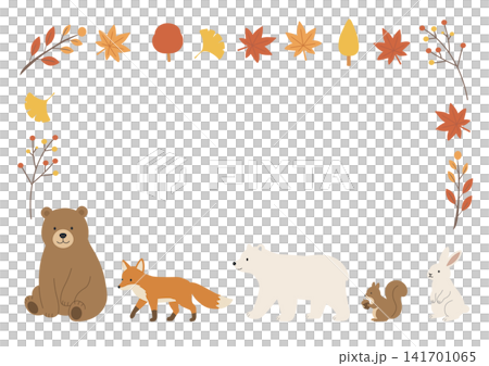 Autumn frame, autumn banner illustration, background, forest animals, autumn leaves, autumn food, autumn materials, simple. Autumn frame, autumn banner illustration, background, forest animals, autumn leaves, autumn food, autumn materials, simple. 141701065
