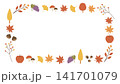 秋のフレーム 秋のバナーイラスト 背景　  森の動物　紅葉　秋の食べ物　秋素材　シンプル  141701079