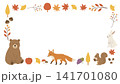 秋のフレーム 秋のバナーイラスト 背景　  森の動物　紅葉　秋の食べ物　秋素材　シンプル  141701080