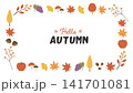 秋のフレーム 秋のバナーイラスト 背景　  森の動物　紅葉　秋の食べ物　秋素材　シンプル  141701081