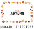 秋のフレーム 秋のバナーイラスト 背景　  森の動物　紅葉　秋の食べ物　秋素材　シンプル  141701083