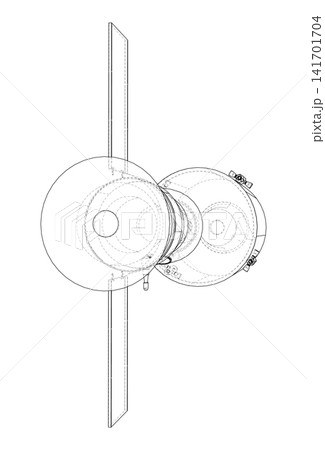 technical drawing of a spacecraft design. Vector technical drawing of a spacecraft design. Vector 141701704