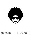 Stylish woman head vector with a large Afro haircut and sunglasses. Monochromatic design perfect for retro 70s/80s themes, fashion, beauty brand, or vintage music logo. 141702816