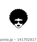 Stylish woman head vector with a large Afro haircut and sunglasses. Monochromatic design perfect for retro 70s/80s themes, fashion, beauty brand, or vintage music logo. 141702817