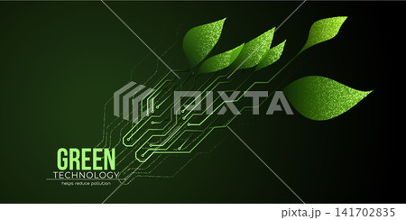 Plant with green leaves growing from electronic circuit. Grows nature. 141702835