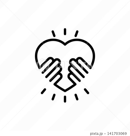 Give love thin line icon. Hands holding heart. Symbol of child adoption, support and charity. Donation community. Modern vector illustration. 141703069