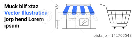 E-commerce, online retail, small business branding, digital shopping trends, marketplace marketing, consumer goods. Icon of a storefront, shopping cart and pen. E-commerce and online retail concepts E-commerce, online retail, small business branding, digital shopping trends, marketplace marketing, consumer goods. Icon of a storefront, shopping cart and pen. E-commerce and online retail concepts 141703548
