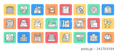 Hotel service outline icon set. Vector illustration. Hotel service outline icon set. Vector illustration. 141703584