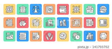 Banking and finance outline icon set. Vector illustration. 141703702