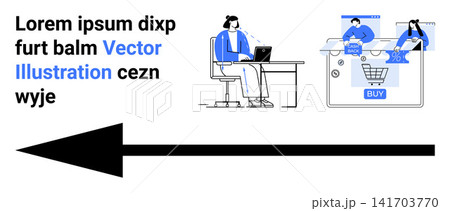 E-commerce, remote work, online payments, digital transactions, customer service, communication. A person works on a computer, while another image a digital shopping cart. E-commerce and remote work E-commerce, remote work, online payments, digital transactions, customer service, communication. A person works on a computer, while another image a digital shopping cart. E-commerce and remote work 141703770