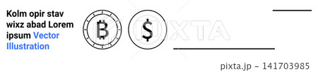 Cryptocurrency, trading, investments, financial technology, monetary transactions, business icons. Two coin symbols with Bitcoin and Dollar signs. Cryptocurrency and trading concept Cryptocurrency, trading, investments, financial technology, monetary transactions, business icons. Two coin symbols with Bitcoin and Dollar signs. Cryptocurrency and trading concept 141703985