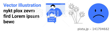 E-commerce, customer rewards, cashback, emotions, botanical design, visual communication. A man holding a cashback sign, sad emotion abstract plants. Cashback and customer rewards concept E-commerce, customer rewards, cashback, emotions, botanical design, visual communication. A man holding a cashback sign, sad emotion abstract plants. Cashback and customer rewards concept 141704682