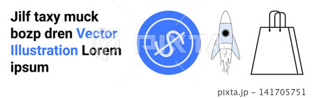 Financial growth, innovation, e-commerce, shopping, digital economy, venture capital. Blue dollar sign, rocket and shopping bag icons on a simple layout. Financial growth and innovation concept Financial growth, innovation, e-commerce, shopping, digital economy, venture capital. Blue dollar sign, rocket and shopping bag icons on a simple layout. Financial growth and innovation concept 141705751