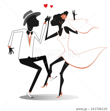 Dancing married African people. Wedding ceremony. Romantic dancing married wedding African-American couple 141706120