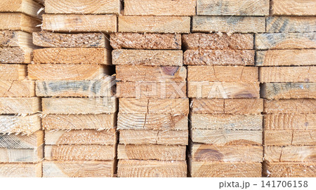 Sawn Timber Board Ends Texture and Background at Woodworking Factory Sawn Timber Board Ends Texture and Background at Woodworking Factory 141706158