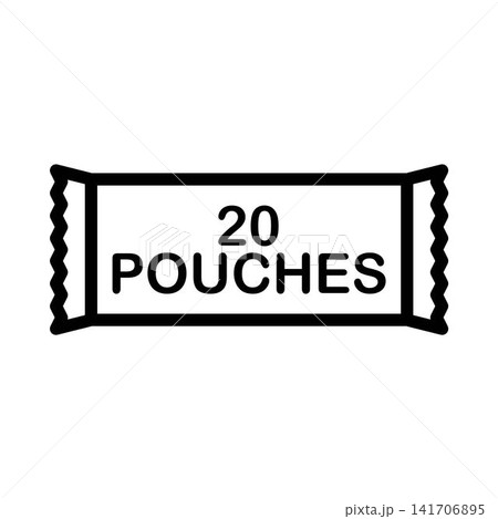 Minimalist line icon of a nicotine pouch with 20 MIN text symbol. Graphic element representing recommended duration of use for smokeless tobacco products. Isolated on white background. Minimalist line icon of a nicotine pouch with 20 MIN text symbol. Graphic element representing recommended duration of use for smokeless tobacco products. Isolated on white background. 141706895