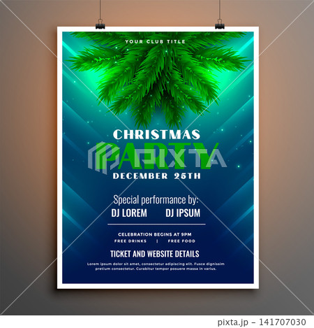 christmas party flyer with pine tree leaves christmas party flyer with pine tree leaves 141707030
