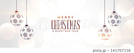 white christmas banner with hanging balls design white christmas banner with hanging balls design 141707156