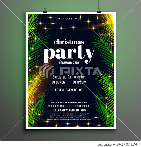 lovely christmas party celebration leaves style flyer design 141707174