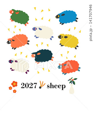 2027年 カラフルな羊のベクターポストカード 2027年 カラフルな羊のベクターポストカード 141707946