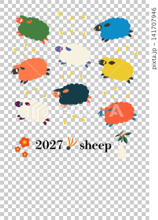 2027年 カラフルな羊のベクターポストカード 2027年 カラフルな羊のベクターポストカード 141707946