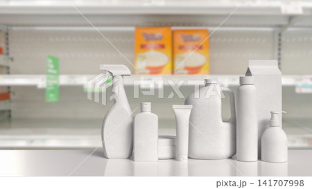 Generic White Consumer Product Packaging Mockup in Modern Retail Store 3d render. Generic White Consumer Product Packaging Mockup in Modern Retail Store 3d render. 141707998