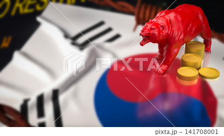 Red Bear Market Threatens South Korean Economic Growth 3d render. Red Bear Market Threatens South Korean Economic Growth 3d render. 141708001