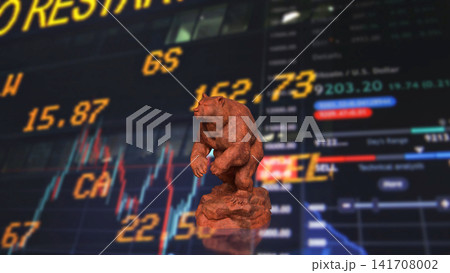 Powerful Bear Symbol Over Global Stock Market Trading Screens 3d render. 141708002