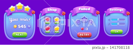 Playful Blue Game UI Vector Set with Cartoon Interface Elements, Buttons, Panels, Icons, Frames, Progress Bars, Popups, Windows, Badges, and Modern Casual Mobile Gaming Design Playful Blue Game UI Vector Set with Cartoon Interface Elements, Buttons, Panels, Icons, Frames, Progress Bars, Popups, Windows, Badges, and Modern Casual Mobile Gaming Design 141708118