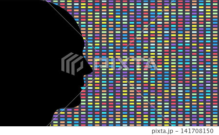 Genome Sequencing and Genetic Analysis Concept with Pattern Emerging from Human Head Silhouette, Representing Biotechnology, Genomics, Medical Research 141708150