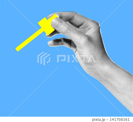 Halftone Vector Illustration of Human Hand Holding Laboratory Pipette in Retro Scientific Pop Art Style Halftone Vector Illustration of Human Hand Holding Laboratory Pipette in Retro Scientific Pop Art Style 141708161