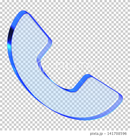 Blue glass phone receiver icon in glassmorphism style for contact support, functional call symbol designed for hotline service, telephone, and communication menus 141708596