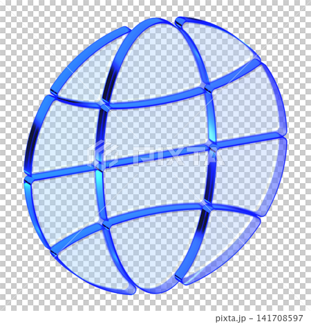 Blue glass globe icon in glassmorphism style for global network, sleek earth symbol designed for worldwide web, internet connection, and language settings 141708597