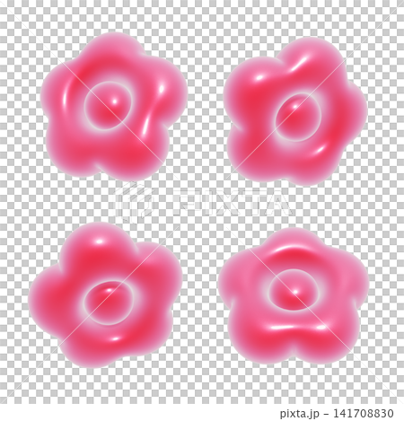 ぷっくりした光沢のある花の3Dアイコンセット。ピンクのバルーンのデコレーション素材 ぷっくりした光沢のある花の3Dアイコンセット。ピンクのバルーンのデコレーション素材 141708830