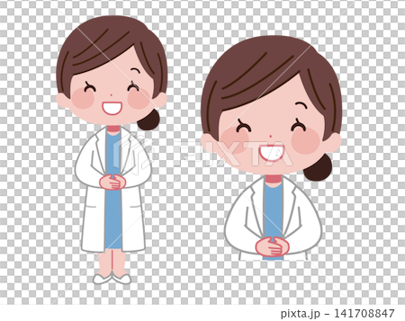 手を重ねて笑顔で挨拶する白衣姿の女性医師イラストセット 手を重ねて笑顔で挨拶する白衣姿の女性医師イラストセット 141708847