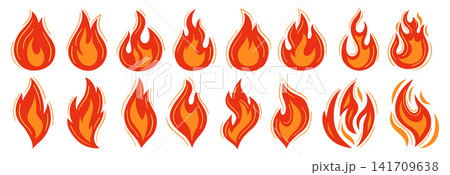 Fire flame icon set bonfire campfire fireball wildfire silhouette symbol design cartoon illustration 141709638