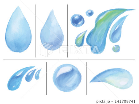 水彩で描いた様々な形の水のイメージのイラスト6点セット 水彩で描いた様々な形の水のイメージのイラスト6点セット 141709741