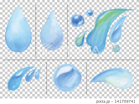 水彩で描いた様々な形の水のイメージのイラスト6点セット 水彩で描いた様々な形の水のイメージのイラスト6点セット 141709741