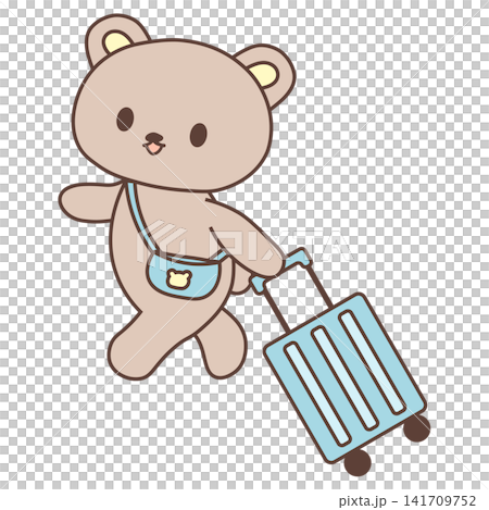 An illustration of a cute bear going on a trip, pulling a suitcase. An illustration of a cute bear going on a trip, pulling a suitcase. 141709752