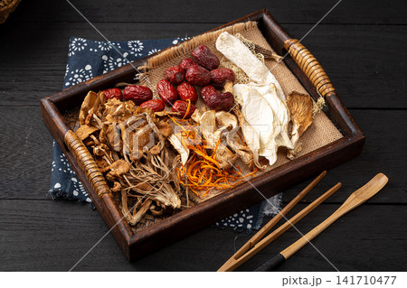 mixed Dried Mushrooms And Chinese Herbs For Soup Base 141710477