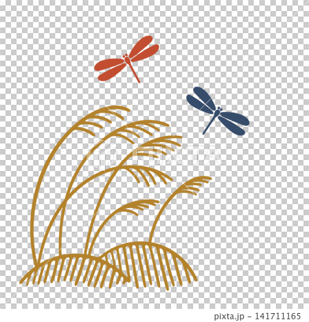 赤とんぼとススキの手描き風秋イラスト 赤とんぼとススキの手描き風秋イラスト 141711165