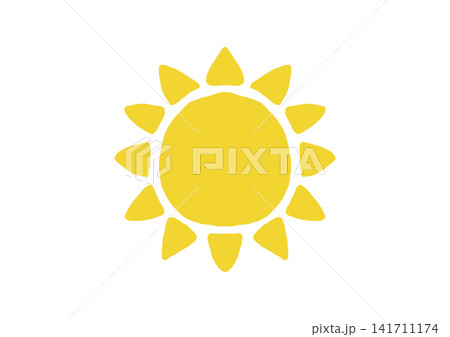 丸と三角形で描かれている大きな太陽の手描きイラスト(黄色) 丸と三角形で描かれている大きな太陽の手描きイラスト(黄色) 141711174