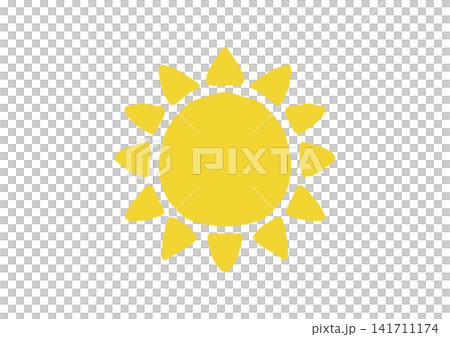 丸と三角形で描かれている大きな太陽の手描きイラスト(黄色) 丸と三角形で描かれている大きな太陽の手描きイラスト(黄色) 141711174