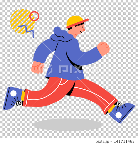 A pop and colorful illustration of a young man running energetically A pop and colorful illustration of a young man running energetically 141711465