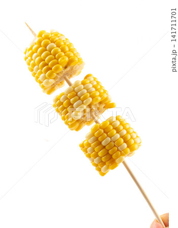 boiled fruit sweet corn cobs and cut segments isolated on white background boiled fruit sweet corn cobs and cut segments isolated on white background 141711701