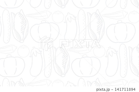 夏野菜の線画のパターン(ホワイト) 夏野菜の線画のパターン(ホワイト) 141711894