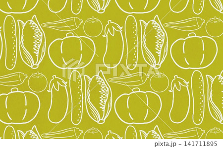 夏野菜の線画のパターン(ホワイト×イエロー) 夏野菜の線画のパターン(ホワイト×イエロー) 141711895