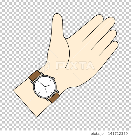 左手内側の手首に腕時計を装着したシンプルイラスト 141712359